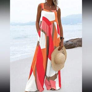 Boho color block wide leg jumpsuit